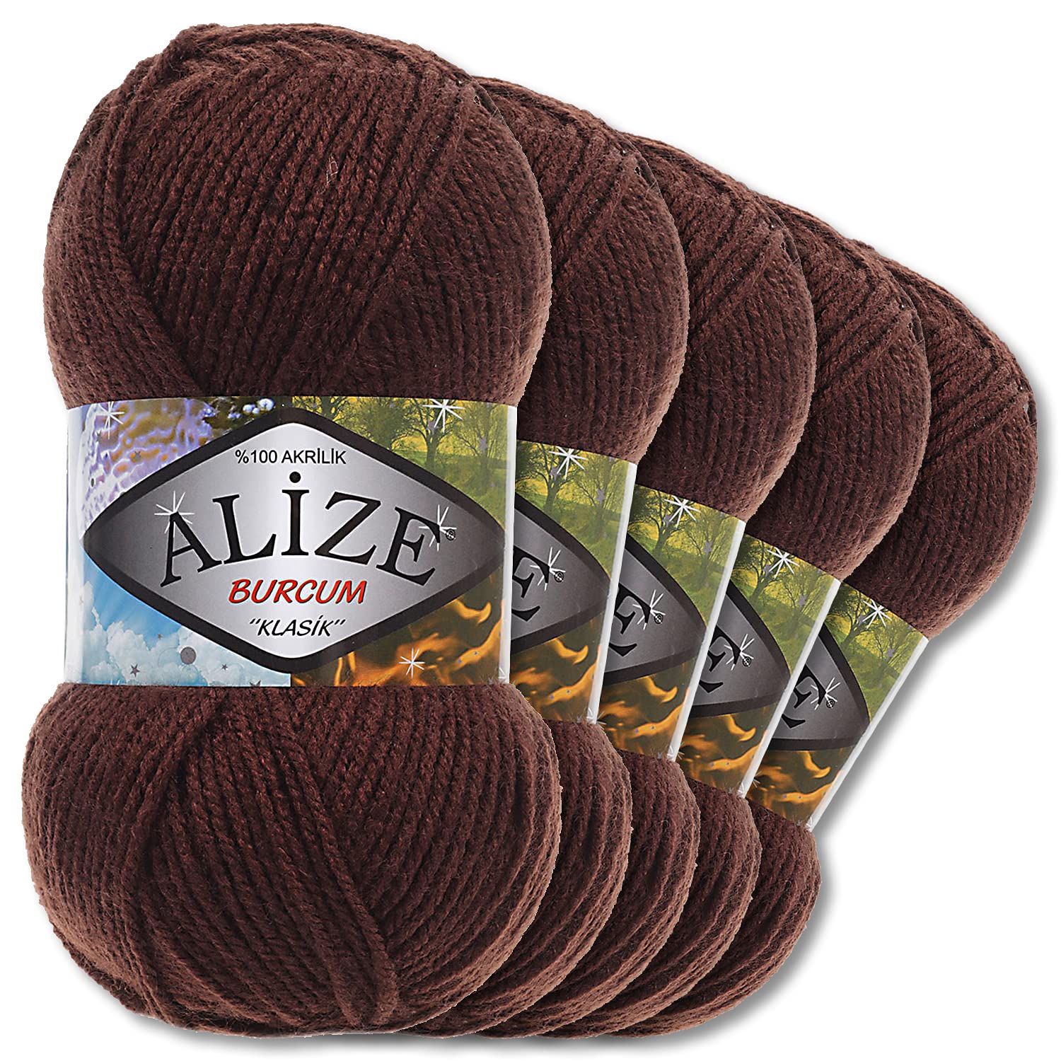 5 x Alize 100 g Burcum Classic Wool (Kaffe 493)