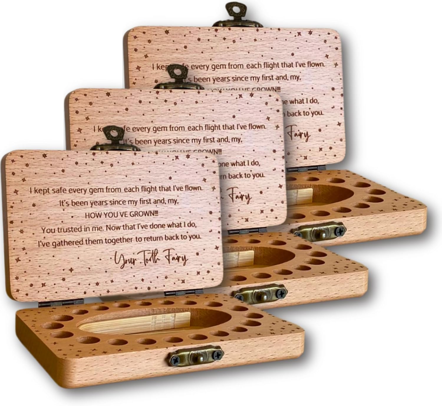 Tooth Fairy Keepsake Box for Girls & Boys, Tooth Fairy Box for 20 Baby Teeth, Wooden Tooth Storage & Saver Box for Lost Teeth, Tooth Fairy Gifts for Birthday or Shower Gift (Set of 2)