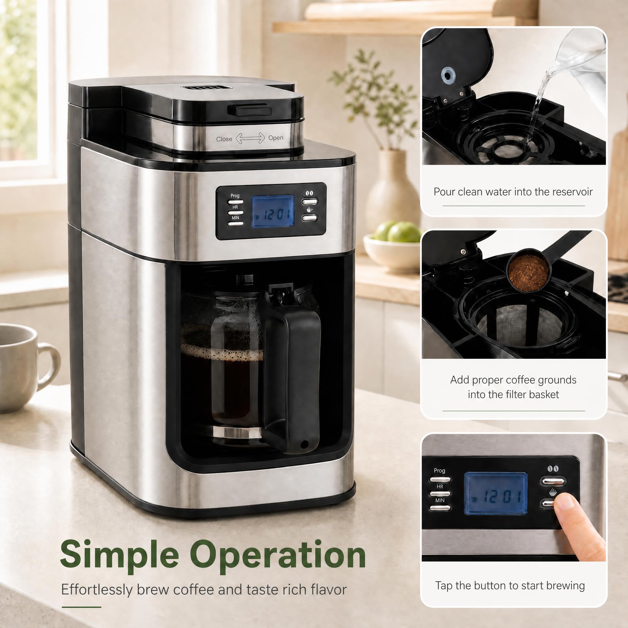 GIANTEX Machina da Caffè Americano a Goccia, con Macinacaffè e Caraffa, 1 L