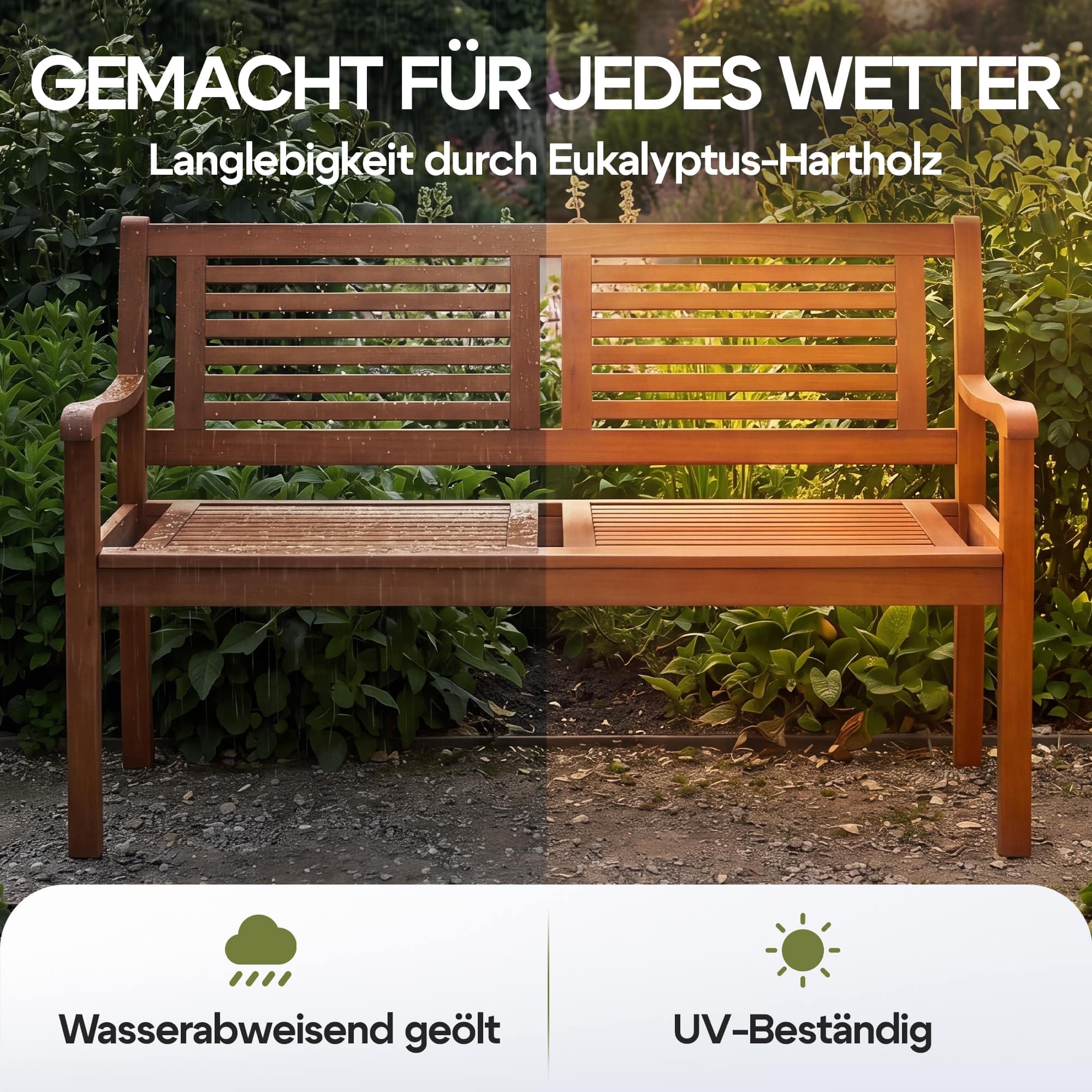 Casaria® Gartenbank Wetterfest Holz FSC®-Zertifiziert 320kg Belastbar 2-Sitzer Armlehne Rückenlehne 120x60cm Garten Balkon Holzbank Eukalyptus Braun