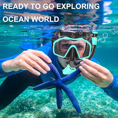 Miniatura 5 de Equipo de esnórquel para adultos, juego de aletas de máscara, máscara de buceo con vista panorámica, antivaho, esnórquel seco, aletas de natación