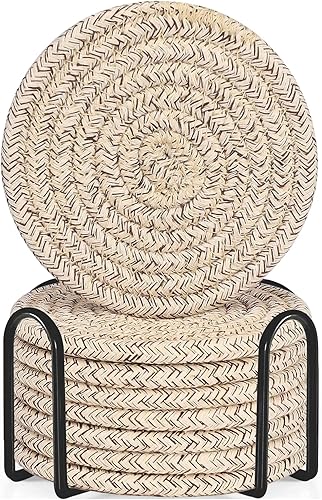 Miniatura 20 de ABenkle Juego de posavasos con soporte de 10 unidades, posavasos absorbentes tejidos de algodón para bebidas, juego de posavasos minimalista