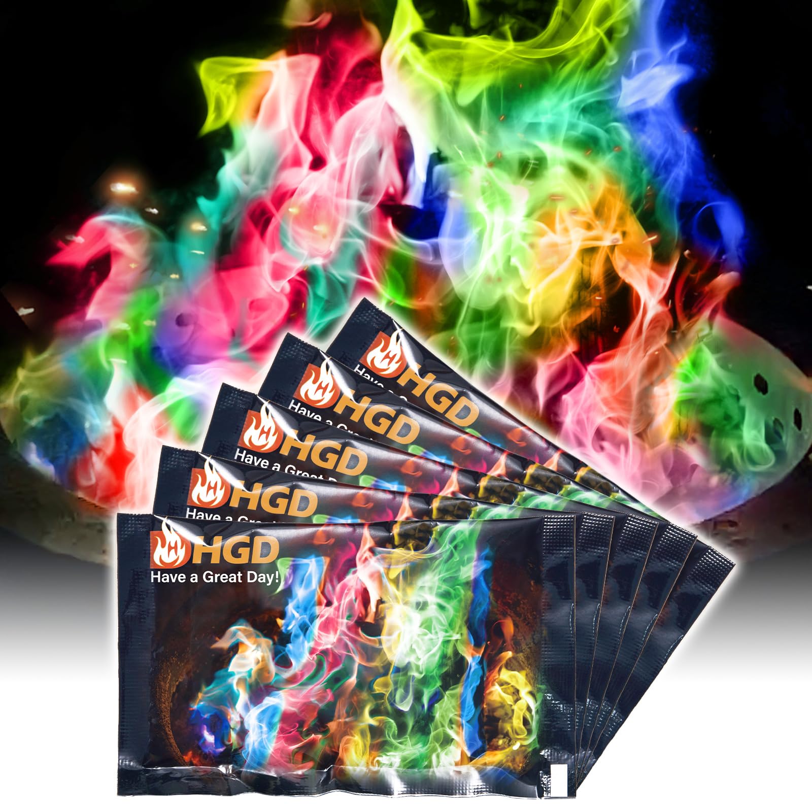 HGD (25 Pack) Magic Campfire Fire Color Changing Packets for Fire Pit, Indoor/Outdoor Fireplace, Bonfire - Rainbow Magical Flame, Camping Accessory, Compatible with Wood