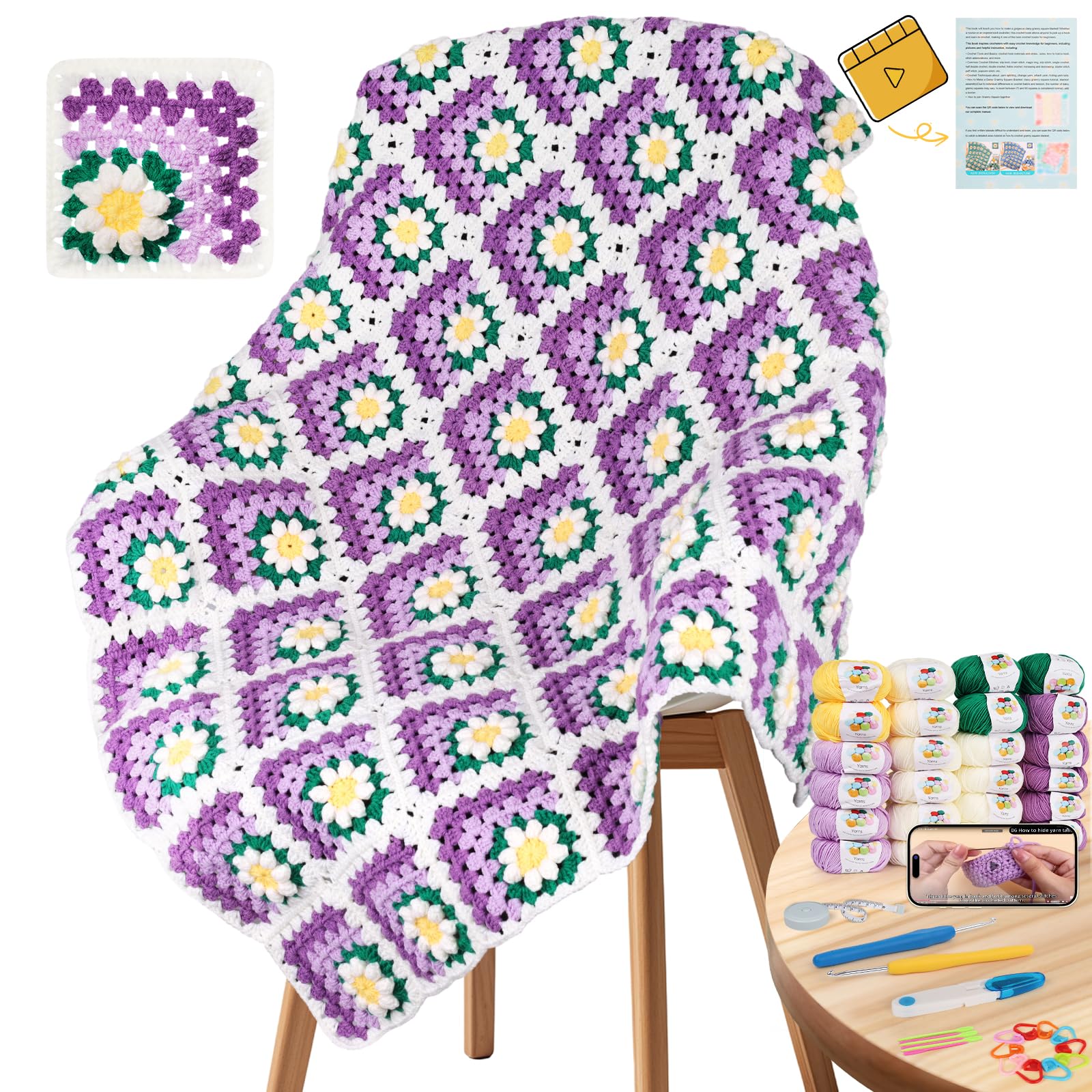 Beginner Crochet Kit - Make a Granny Square Blanket -11