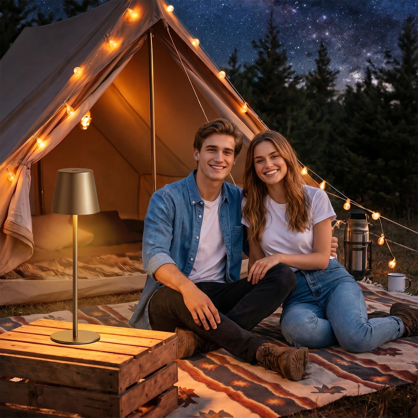 2 lampade da tavolo senza fili, a LED, dimmerabili, touch con 3 temperature di colore, per esterni, USB-C, ricaricabile, per comodino, tavolo da pranzo, campeggio (marrone)