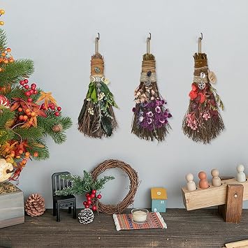 19 cm Altar, Mini Theme Party, Decorative Broom with Dried Flowers, Witch Broom, Cinnamon Broom, Natural Magic Crystal Witch, Ceremony Decoration, Purple