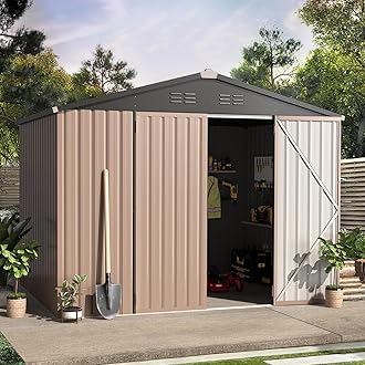 AECOJOY 8' x 6' Metal Storage Shed for Outdoor, Steel Backyard 6x8 Sheds & Outdoor Storage with Lockable Doors, Utility and Tool Storage for Garden, Backyard, Patio, Outside use
