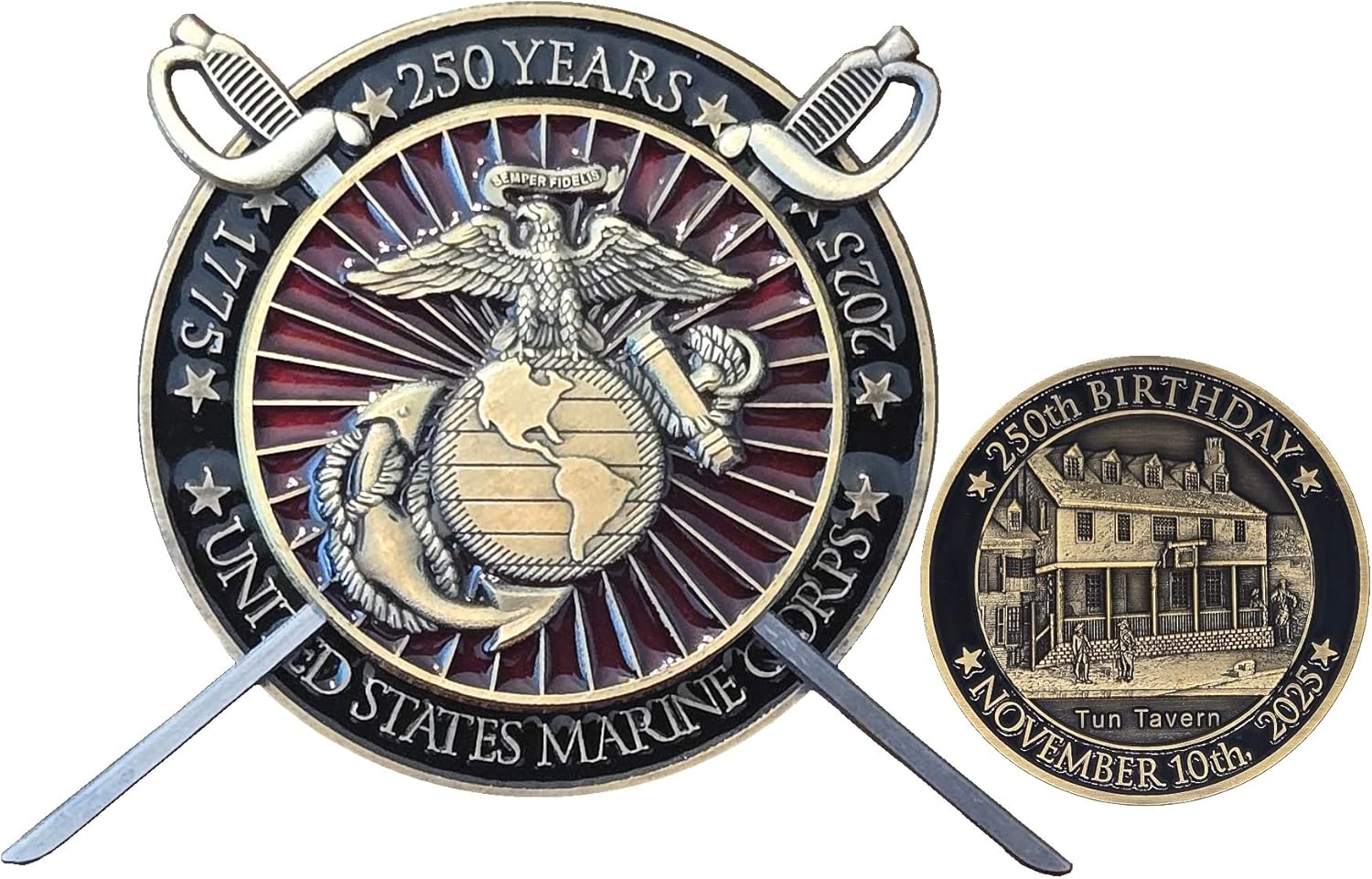 2025 NCO Sword Marine Corps Challenge Coin for 250th Anniversary 2 inch Solid Brass - USMC Birthday Ball