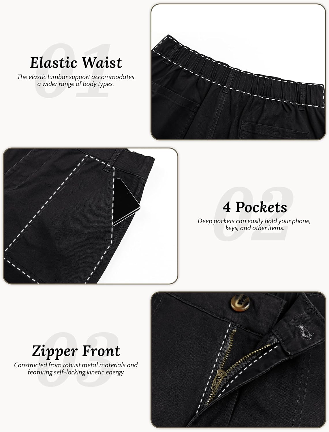 Eddoyee Womens Wide Leg Ankle Pants, High Waisted Straight Leg Stretch Casual Elastic Waist Cropped Pants - Image 4