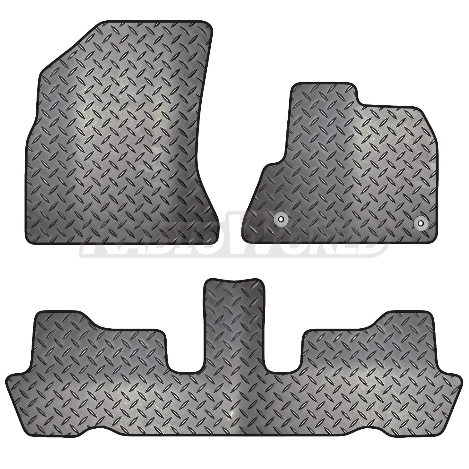 – Rubber 3 Piece Car Mat Set For Citroen C4 Picasso 2007-2013 with [2 Clips] Tailored Fit Floor Mat Complete Accessory Black Custom Fitted - All Weather & Heavy Duty, Anti-Slip Backing