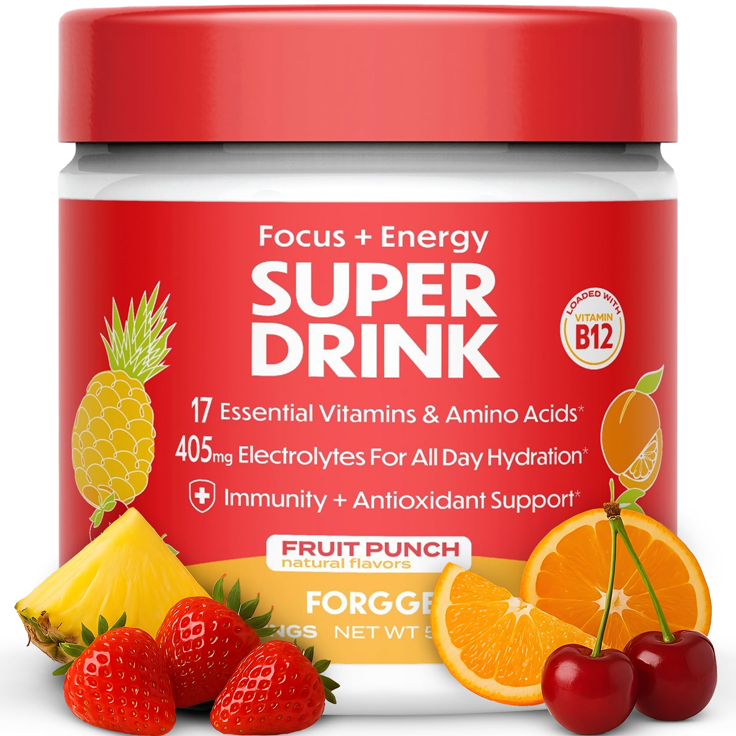 Forgge Energy Booster Super Drink - Clean Caffeine + B12, B6, C & D Vitamins - Sugar Free Energy Drink Powder with Electrolytes, Amino Acids, Antioxidants, Lions Mane - Vegan, Keto-Friendly - 30 SVG, Peach Mango — Amazon image 10