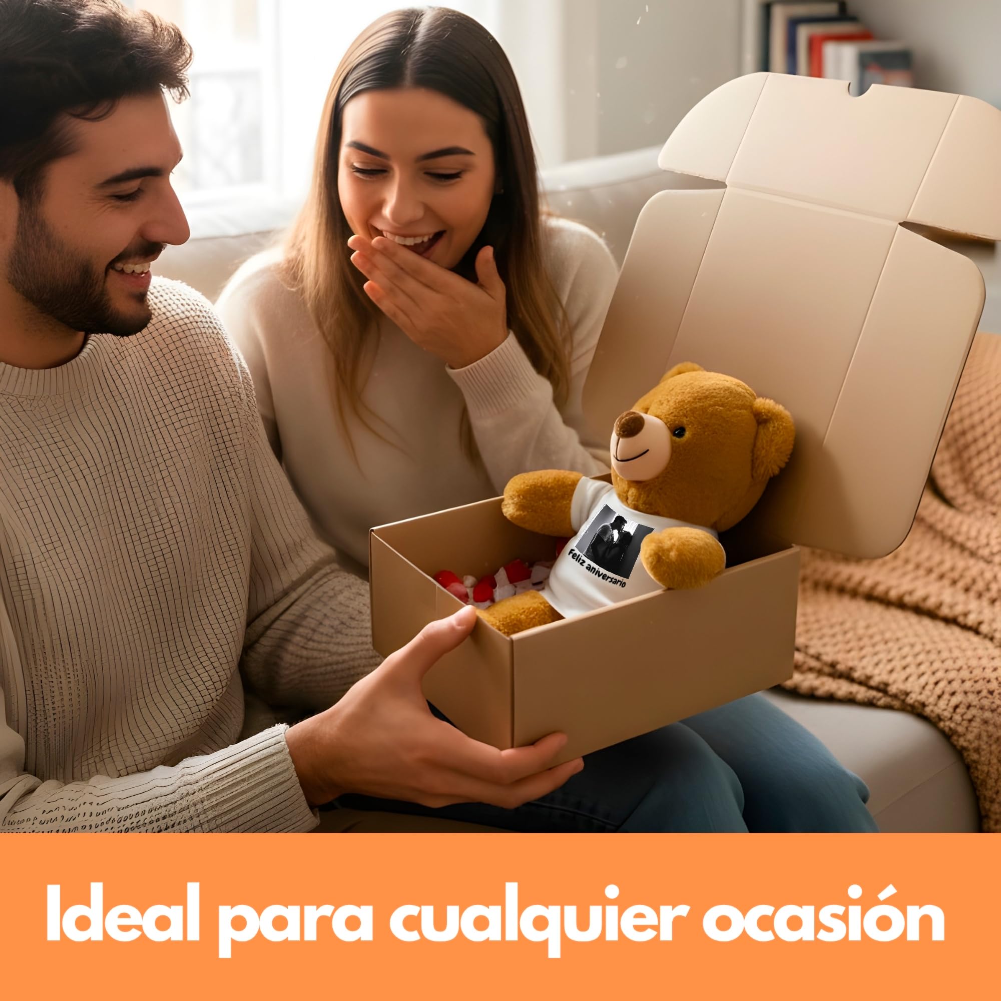 Peluchilandia Peluche Personalizado con Foto en Cajita Decorada Regalo Personalizado para Mujer y Hombre | Regalos para Amigas (MARRÓN)