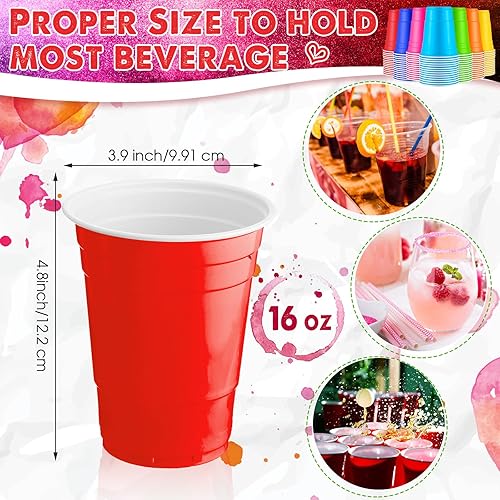 Miniatura 2 de Xinnun Paquete de 210 vasos de plástico de colores a granel de arco iris desechables de 16 onzas, vasos de plástico multicolor para fiesta, boda,