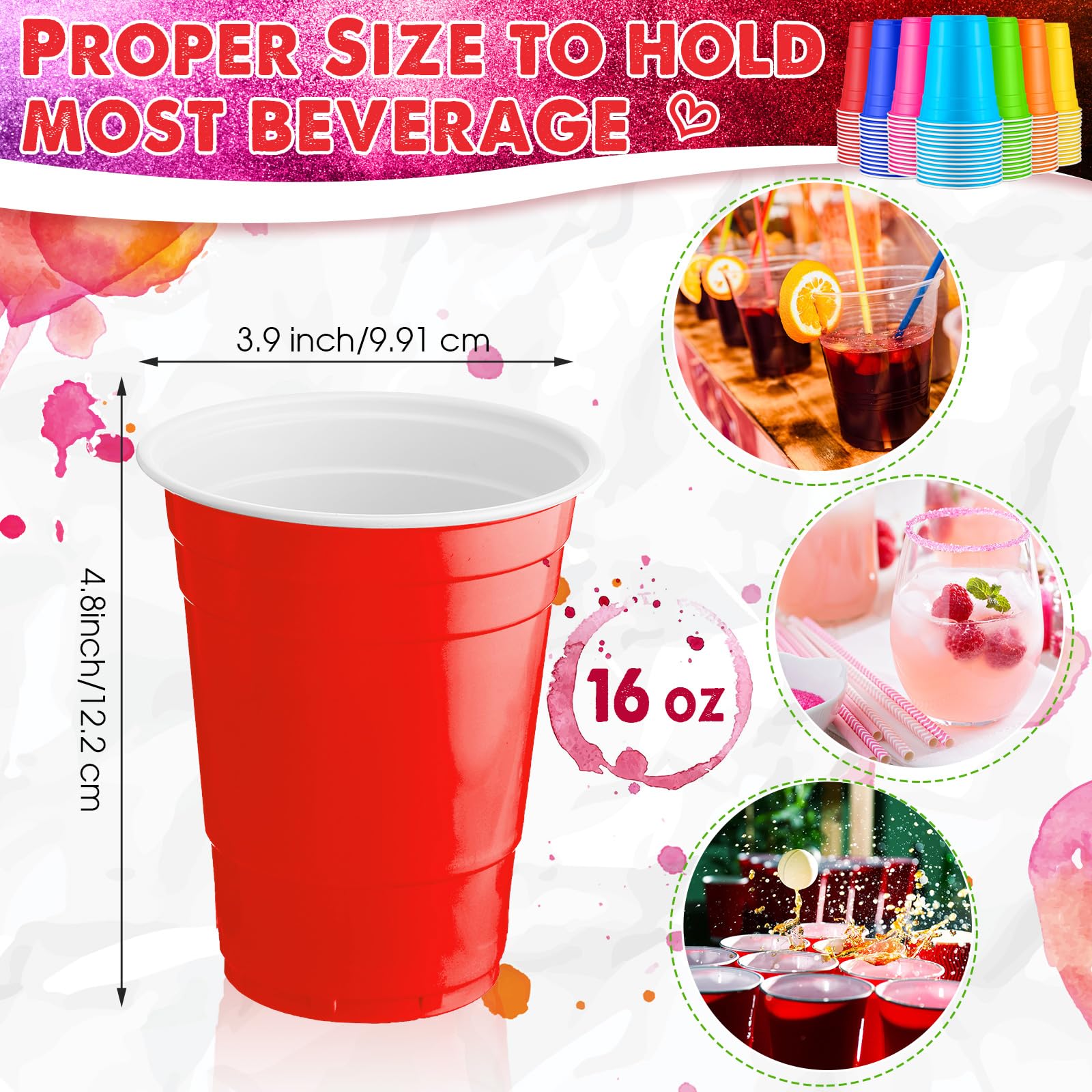 Xinnun 210 Stück Einweg-Kunststoffbecher in verschiedenen Farben, 473 ml, Partybecher für Party, Hochzeit, Weihnachten, besondere Anlässe