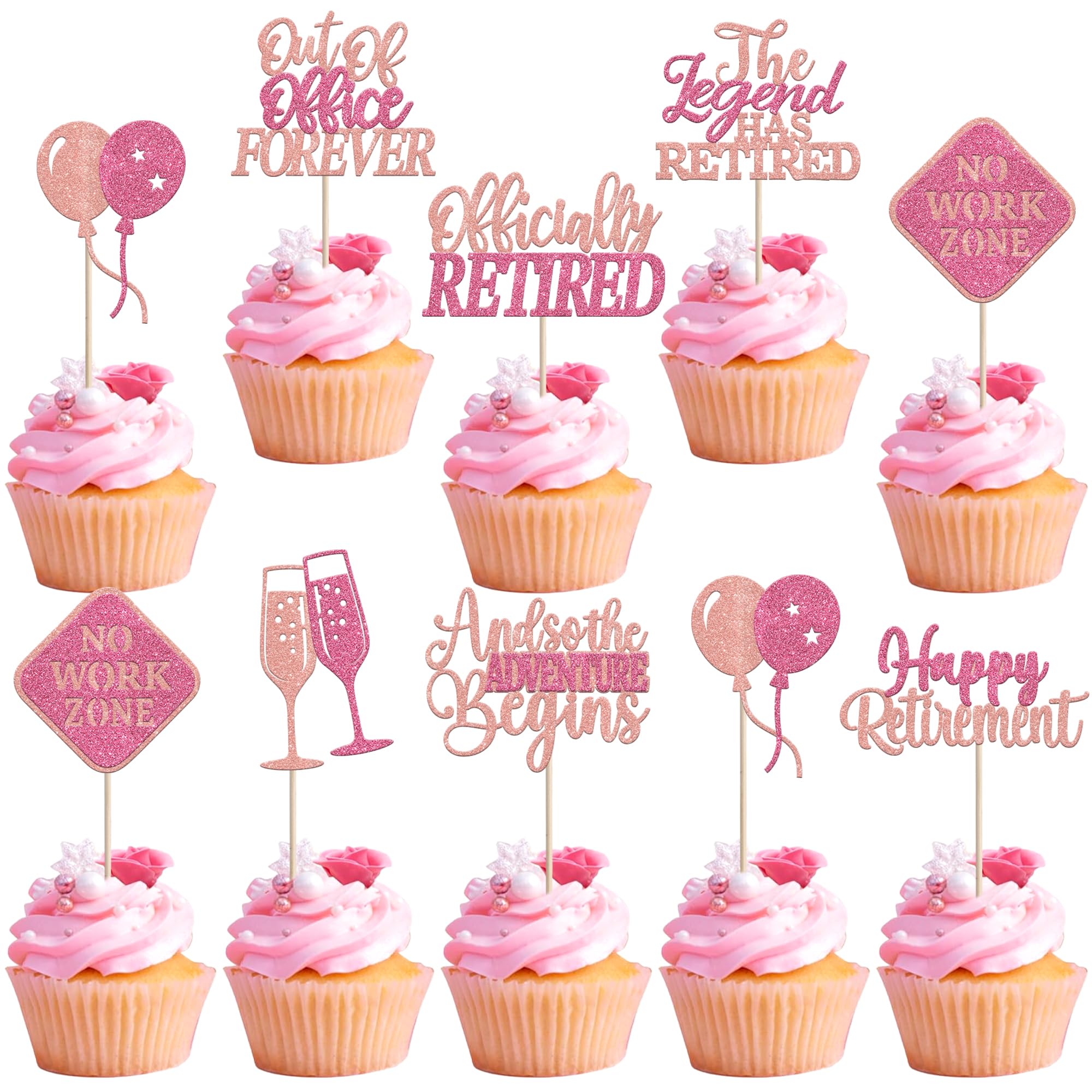 24 Pack Happy Retirement Cupcake Toppers Out Of Office Forever No Work Zone Cupcake Picks The Lagend Has Retired Cupcake Decorations for Officially Retired Party Cake Decorations Pink Rose Gold