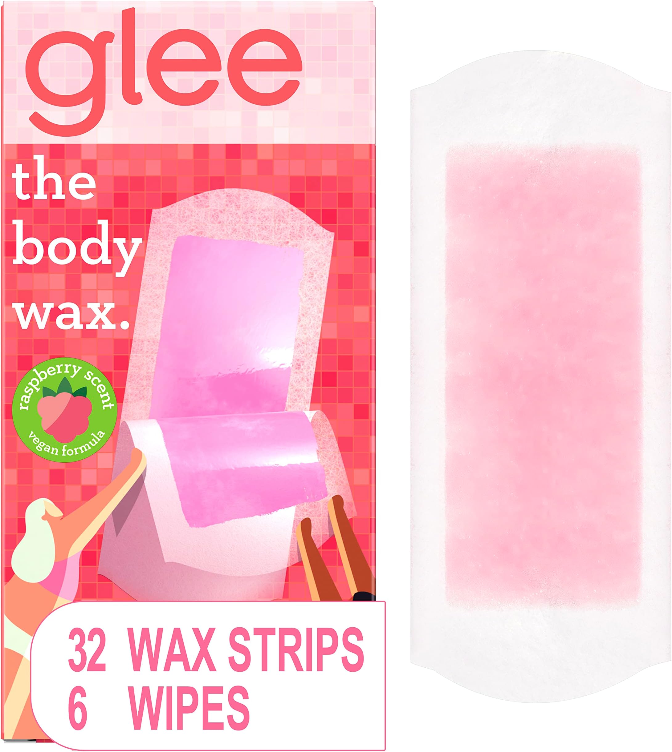 JOY Glee Waxing Kit for Women, Hair Removal Wax Strips for Women, Body Wax Kit, 32 Wax Strips and 6 Finishing Wipes, Smooth Skin, Long-lasting Results, Raspberry Scent, Dermatologist Tested, Vegan