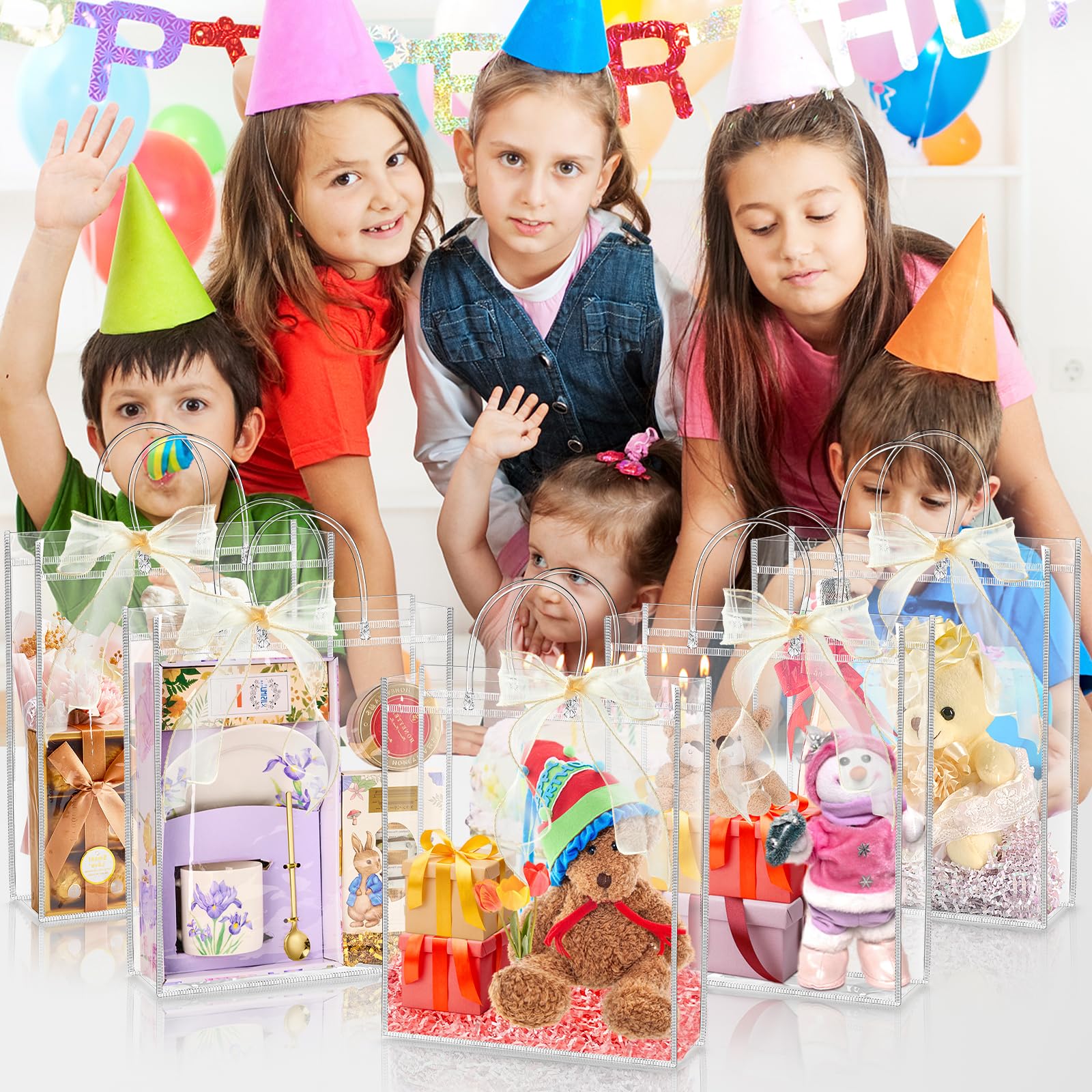 30 PCS Clear Plastic Gift Bags With Handles – Reusable Party Favor Bags With Ribbon