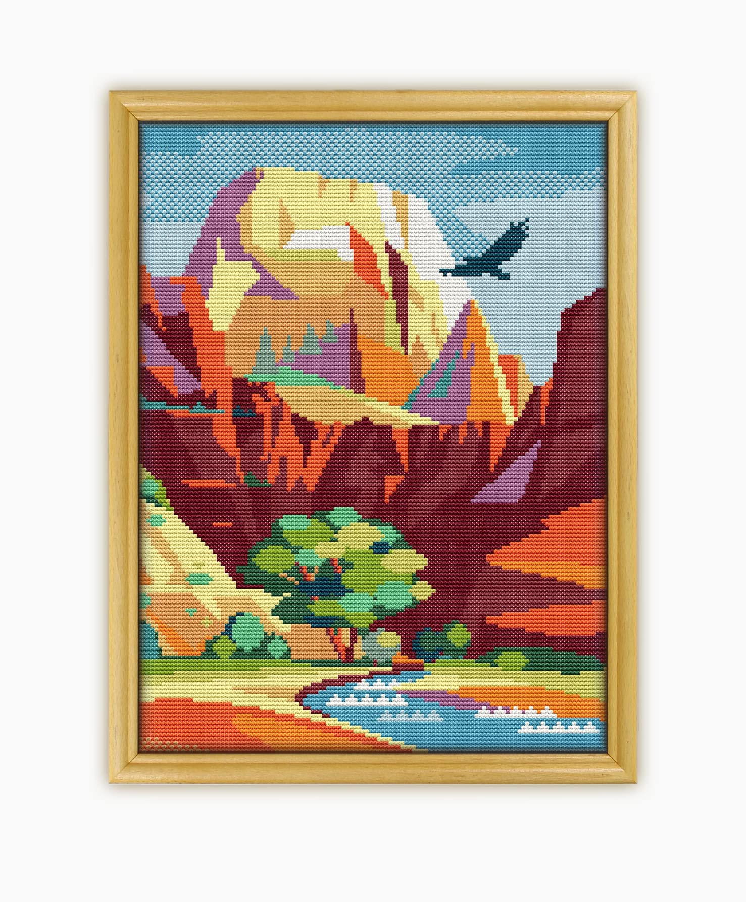 Zion National Park CS423-2 - Counted Cross Stitch KIT#2. Set of Threads, Needles, AIDA Fabric, Needle Threader, Embroidery Clippers and Printed Color Pattern Inside.