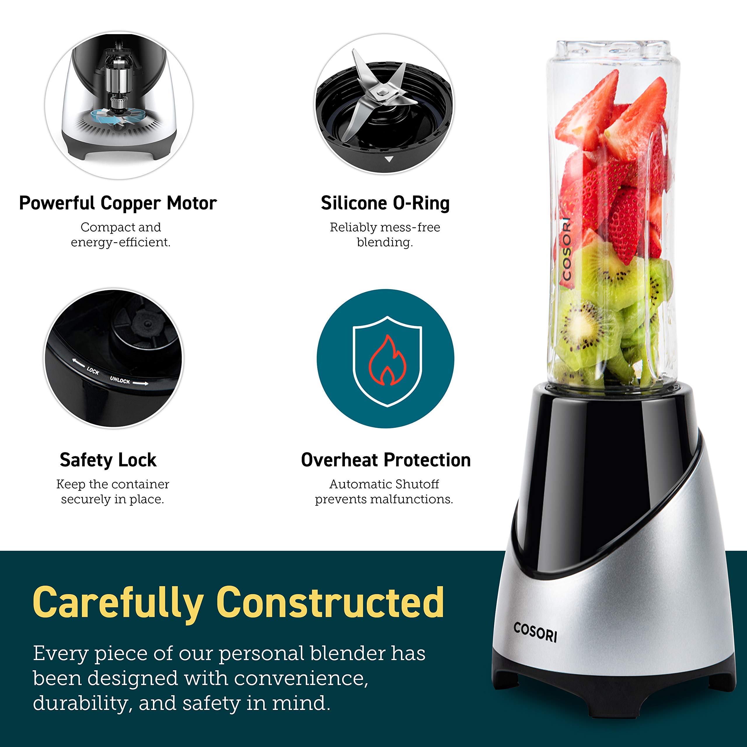 COSORI Blender Smoothie Makers, 6 Stainless Steel Blades, 2 BPA Free