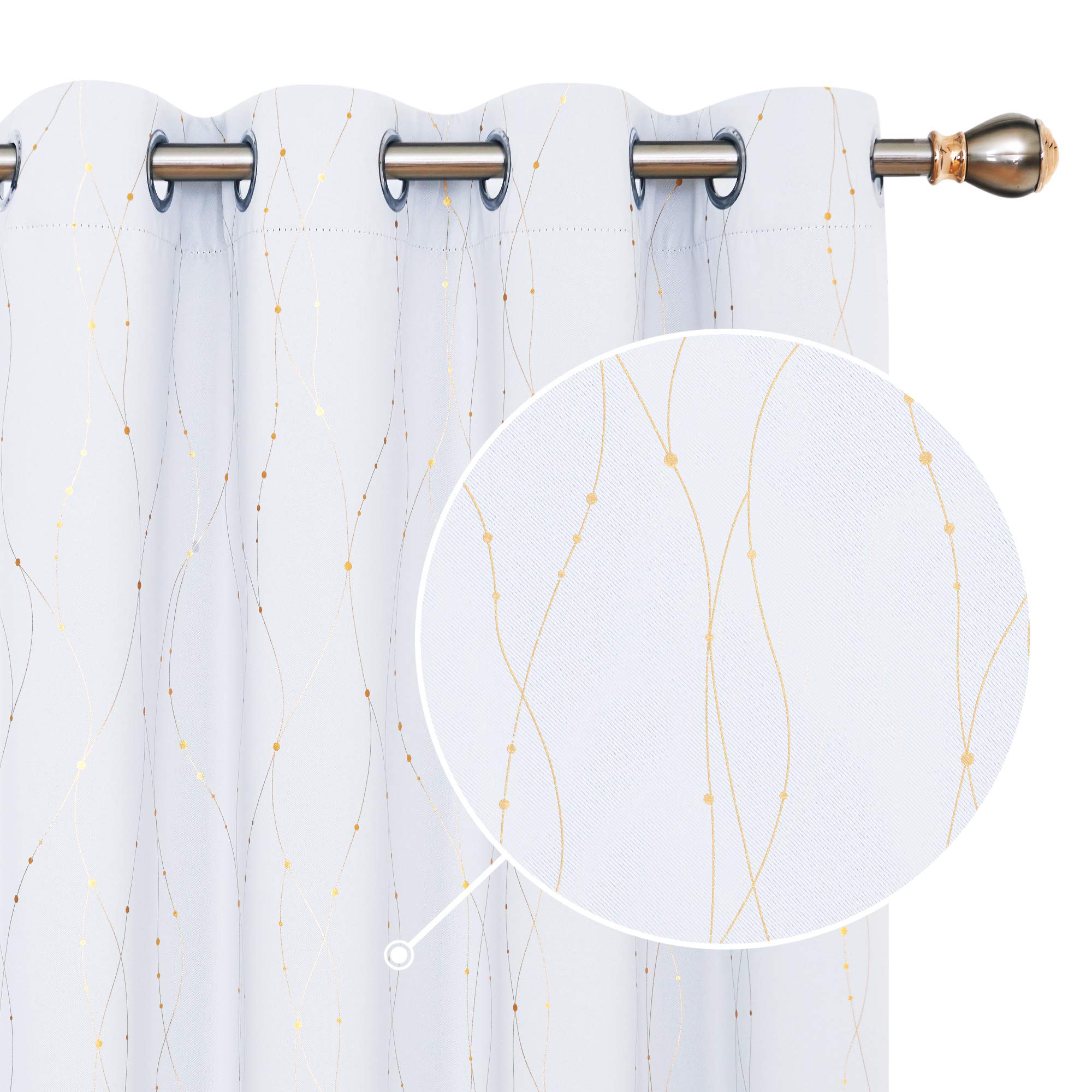 Deconovo Decorative Silver Dotted Line Foil Printed Blackout Curtains Thermal Insulated Curtains Eyelet Curtains for Baby Nursery 52 x 54 Inch Light Grey 2 Panels — view 46