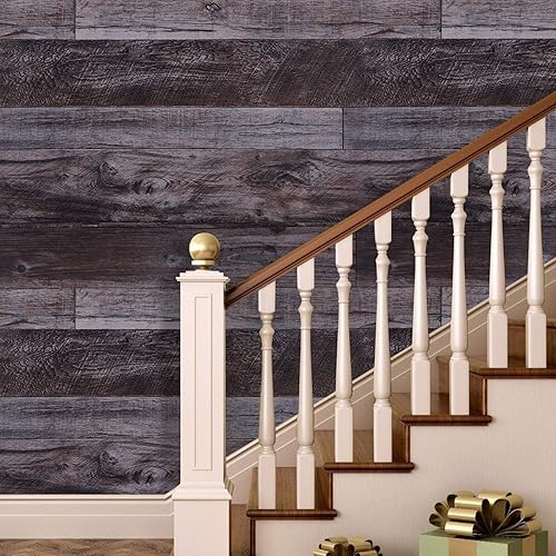 Miniatura 3 de WENMER Papel tapiz autoadhesivo de madera gris de 17.71 x 236 pulgadas, papel tapiz autoadhesivo de tablones de madera para encimera, gabinete,