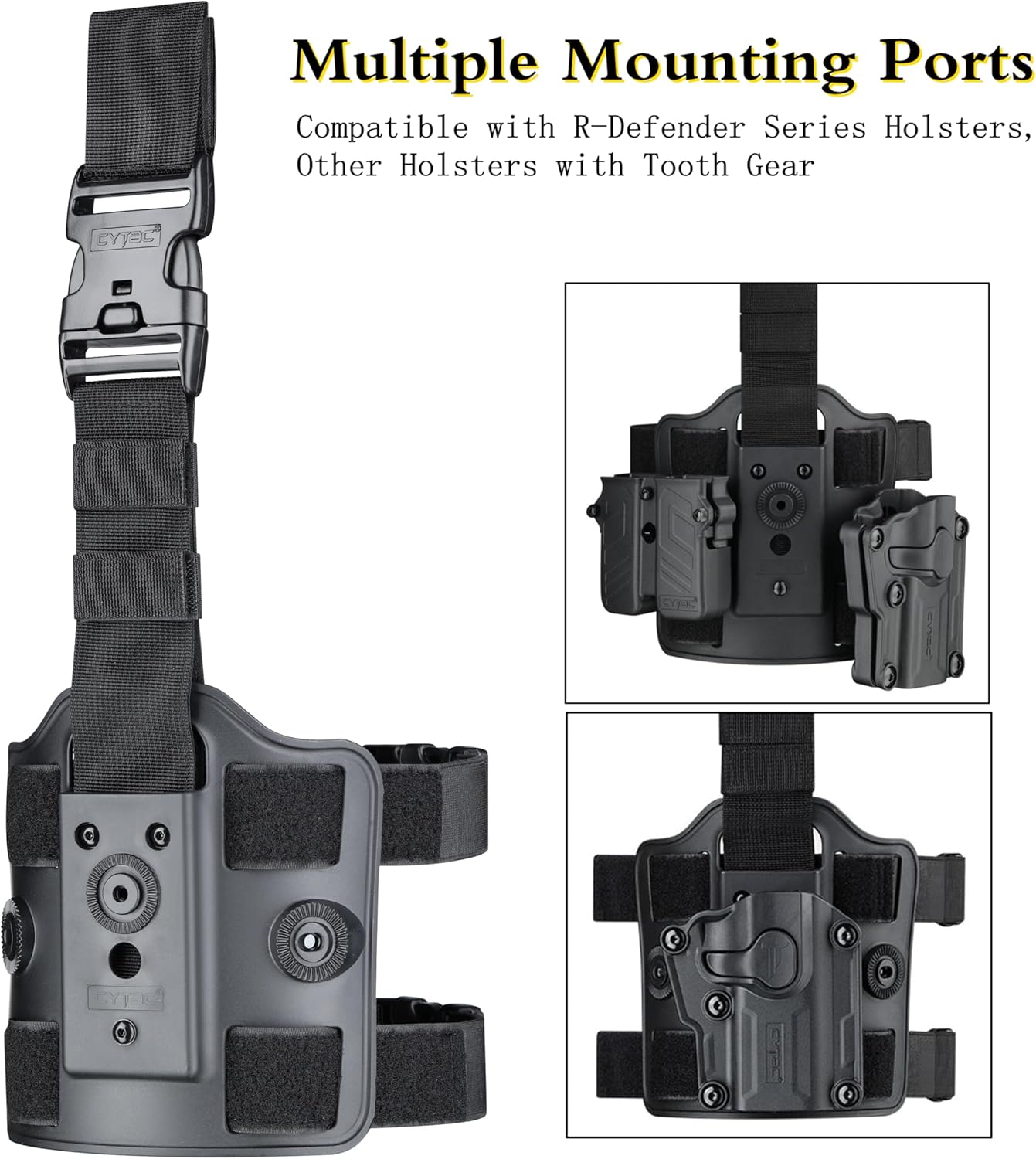 CYTAC 360 Adjustable Tactical Gear Attachments for R-Defender Holsters - Optional: Belt Clip/Molle/Belt Loop/Drop Leg Platform/Shoulder Harness (2 Gears Drop Leg Platform)