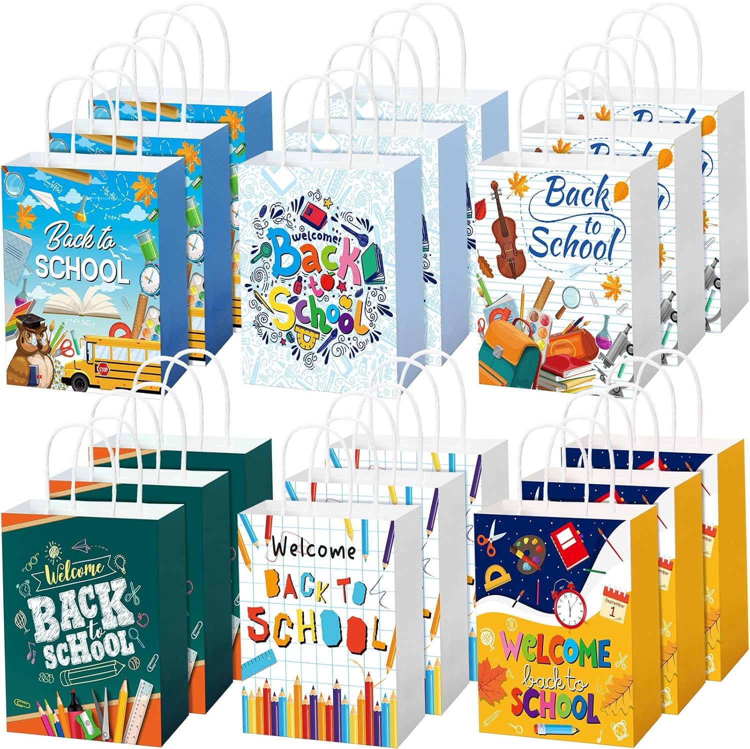 30 Pcs Back to School Gift Bags with Handle First Day of School Gift Bag Bulk Paper Treat Tote Bags for Back to Classroom Party Supplies, 8.3 x 5.9 x 3.2 Inch
