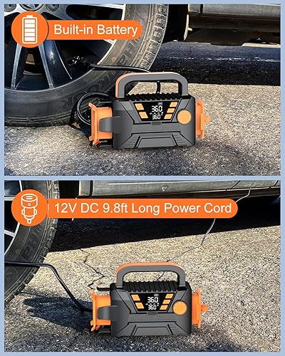 Miniatura 9 de Compresor de aire portátil para inflado de neumáticos, bomba de aire de neumáticos con función de memoria, bomba automática de 12 V CC con medidor