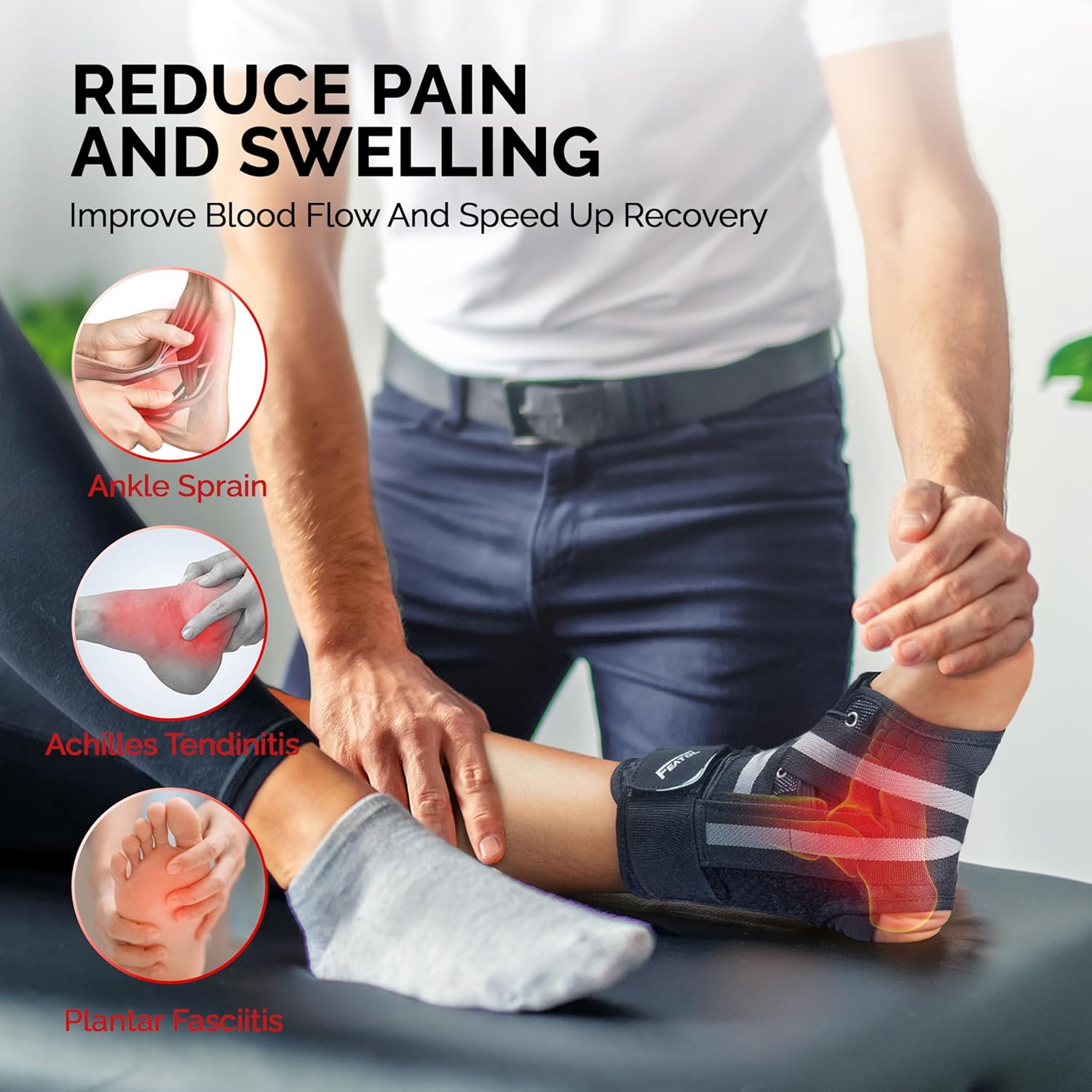 FEATOL Back Brace 2X-Large + Ankle Brace for Sprained Ankle Large