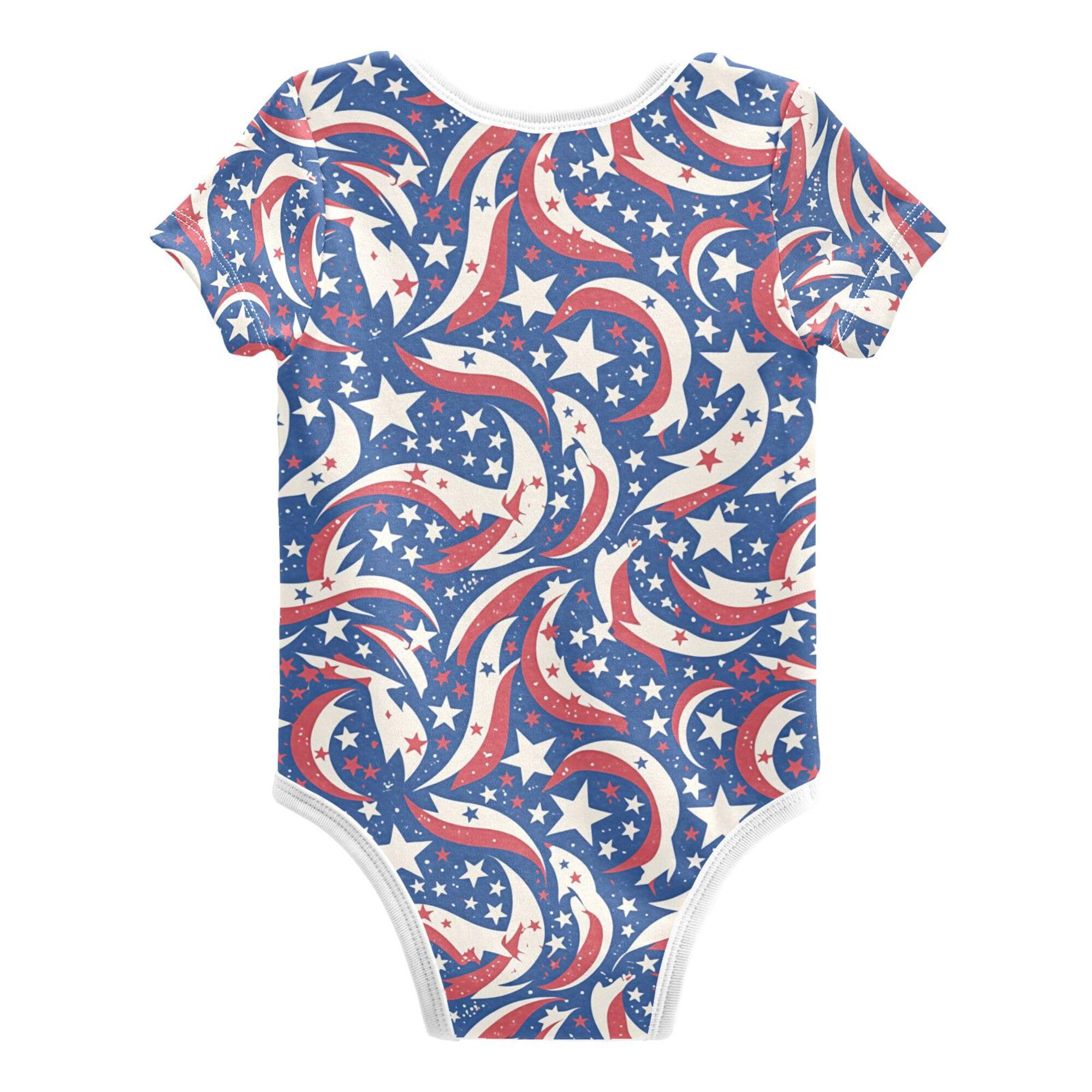 Wudan American Flag with Stars Stripes Blue Baby Boys Outfit Button Down Cotton Girls Summer Clothes for Month Boys First Birthday 12M