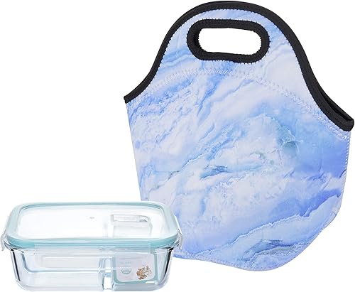 Miniatura 2 de CM Bolsa de neopreno suave para picnic, contenedor de almuerzo, organizador para viajes al aire libre (patrón de mármol azul)
