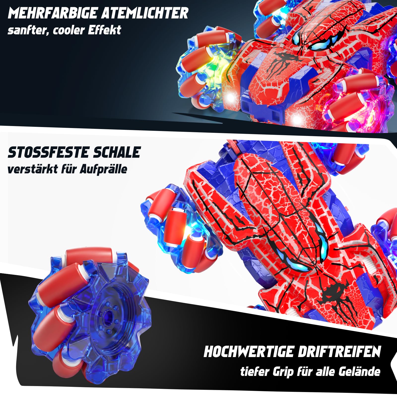 Spider Ferngesteuertes Auto mit Gestenerkennung ab 4 5 6 7 8 9 10 11 12 Jahre, Doppelseitige RC-Autos mit Ganzkörperbeleuchtung, 2,4 GHz Handgesteuertes Wiederaufladbares RC-Stunt-Auto