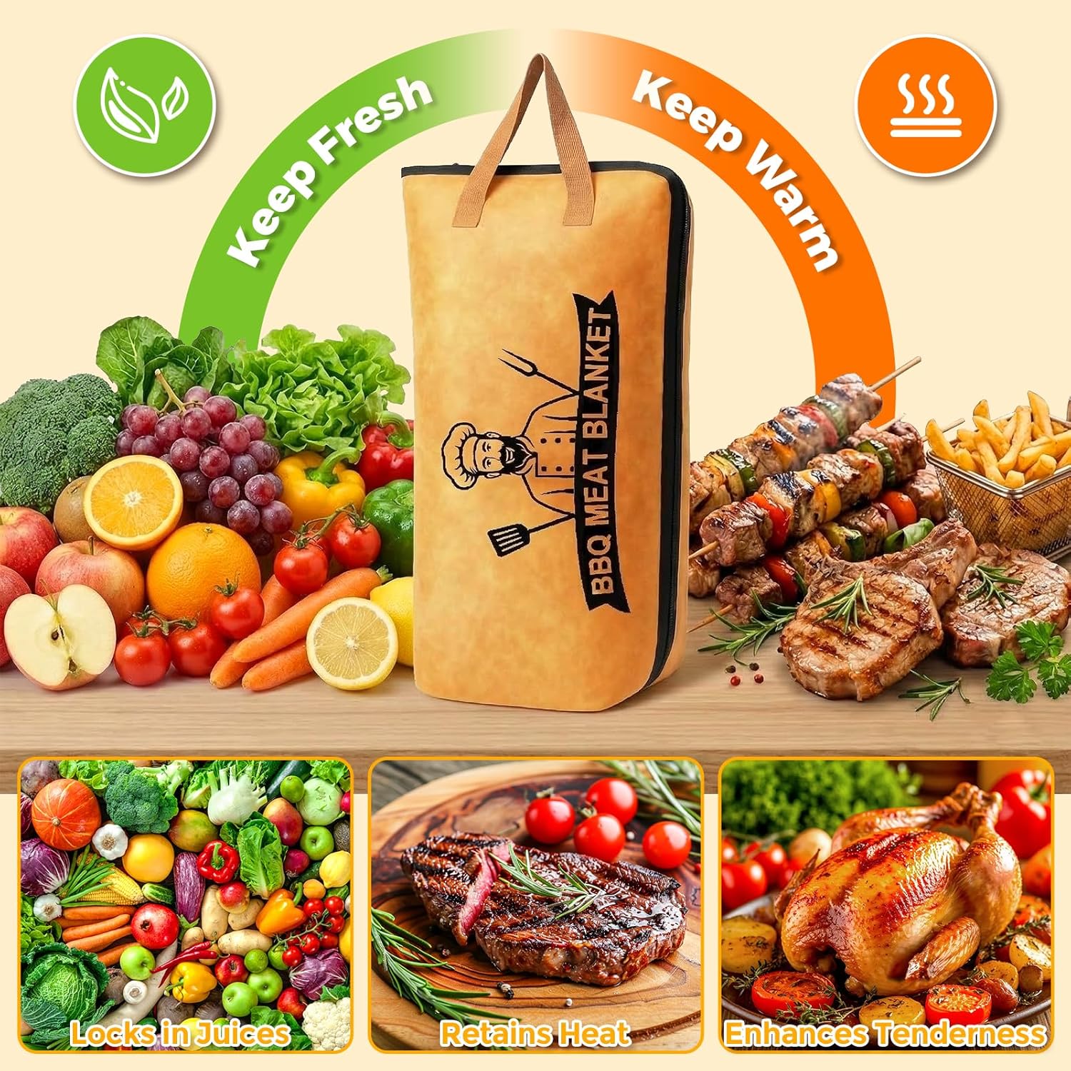Tiiyee BBQ Blanket for Resting Meat, Insulated Barbeque Rest Bag, Brisket Smoker Resting Bag with Wide Mouth BBQ Accessories for Grilling Pulled Pork, Turkey, Chicken, Outdoor Activities Men Gift