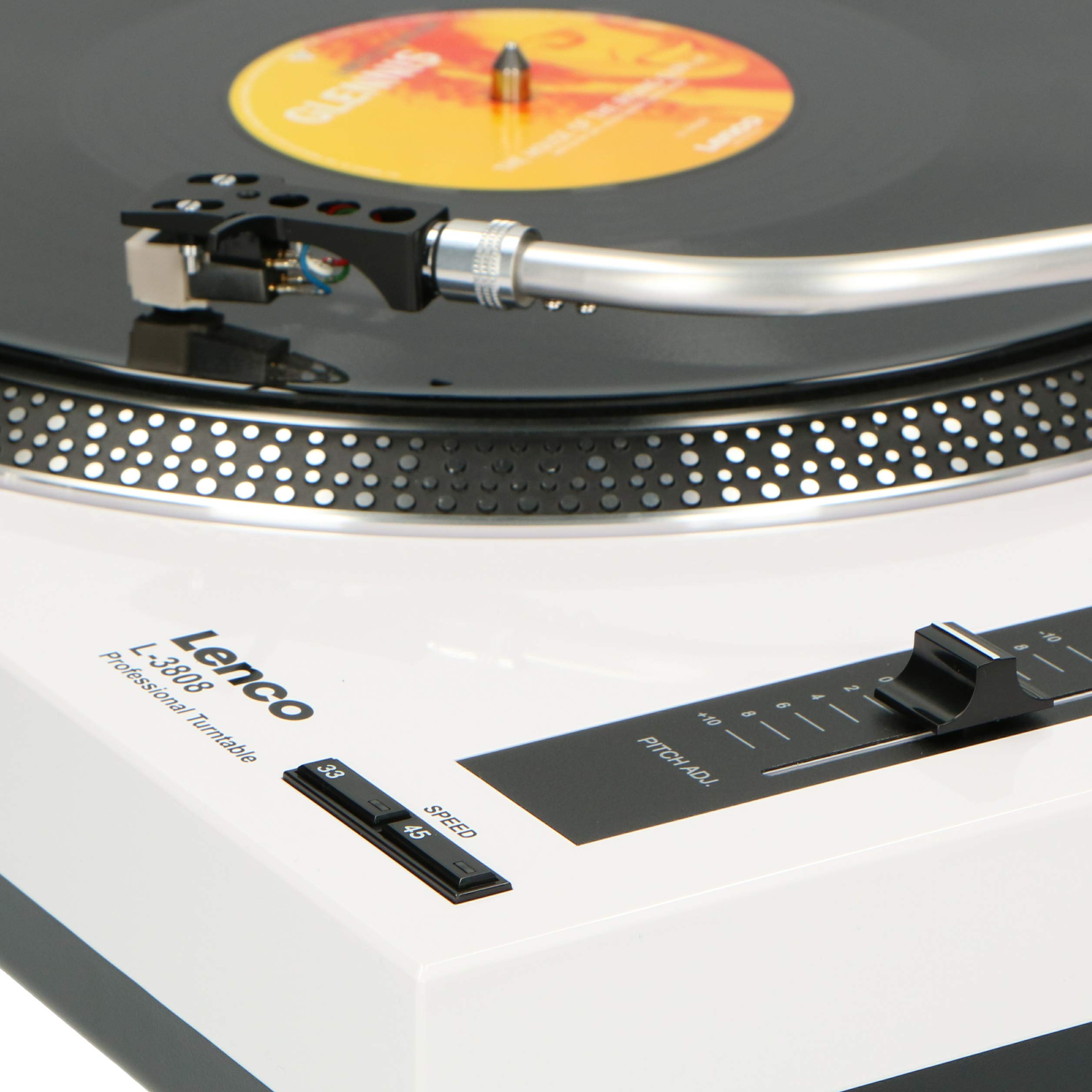 Lenco L-3808 White, Giradischi Trazione Diretta con Porta USB e Pre Phono escludibile, Black, White