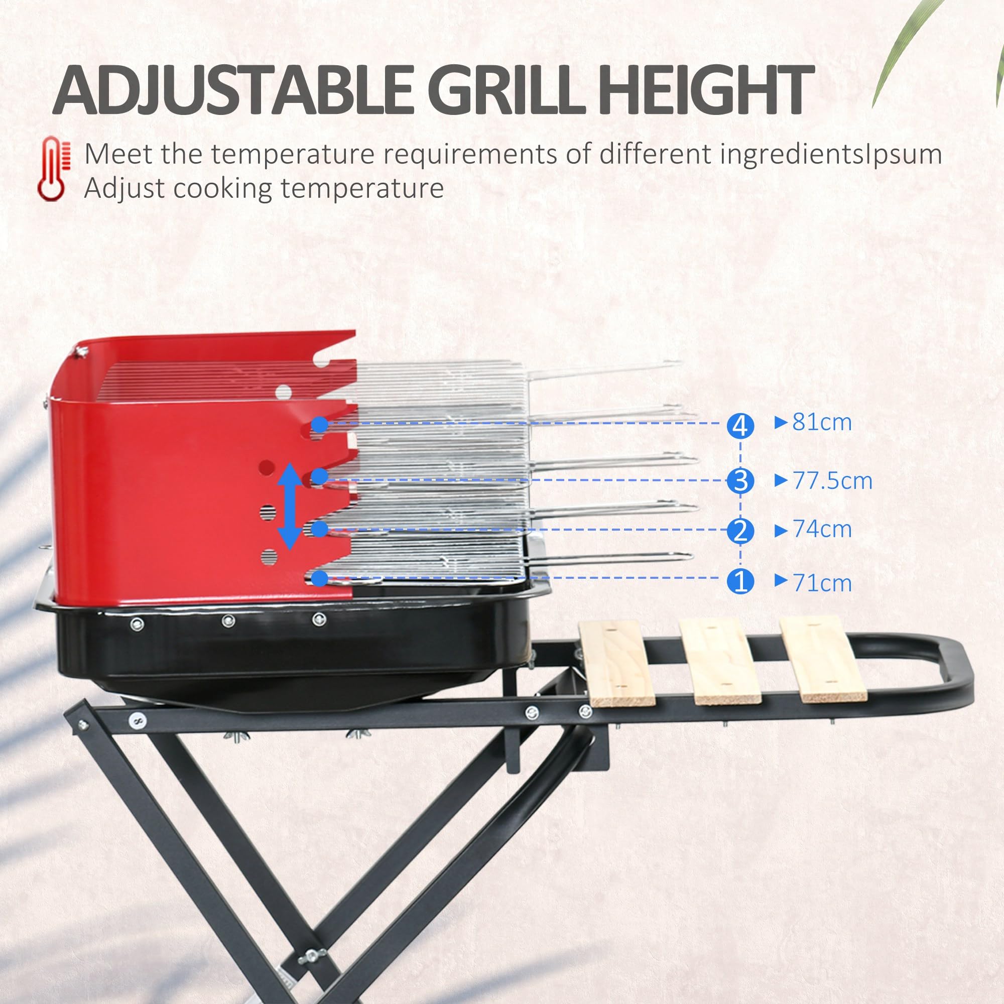 Outsunny Nowy składany grill grill grill gotowanie wózek na węgiel drzewny z kółkami - czarny/czerwony