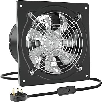 HG Power 150mm Exhaust Fan, 525m /h Stainless Steel Ventilation Fan Extractor with Backdraft Damper for Kitchen Workshop Garage Basement, Black