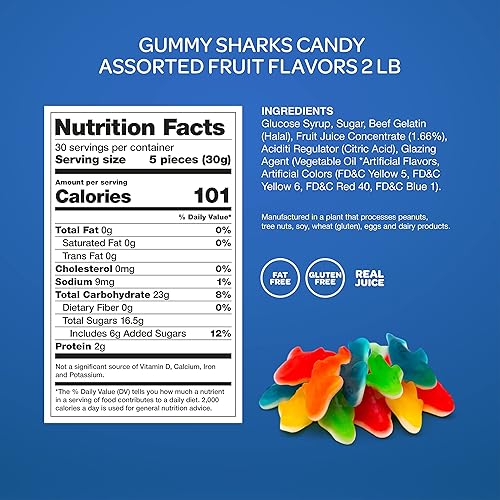 Miniatura 2 de Gummy Sharks Candy - Paquete a granel de 2 libras (alrededor de 150 unidades) - Surtido de sabores de frutas