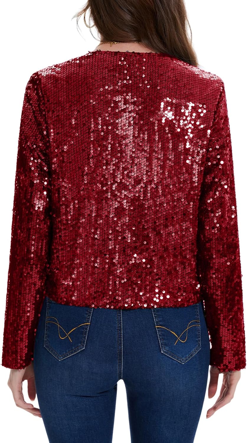 MINTLIMIT Sequin Cropped Cardigan for Women Long Sleeve Open Front Party Shiny Glitter Bolero Shrug Sparkly Jacket Coat