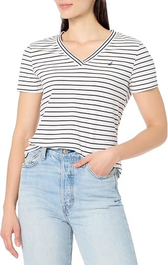Nautica Womens Stripe V-Neck Short Sleeve T-Shirt