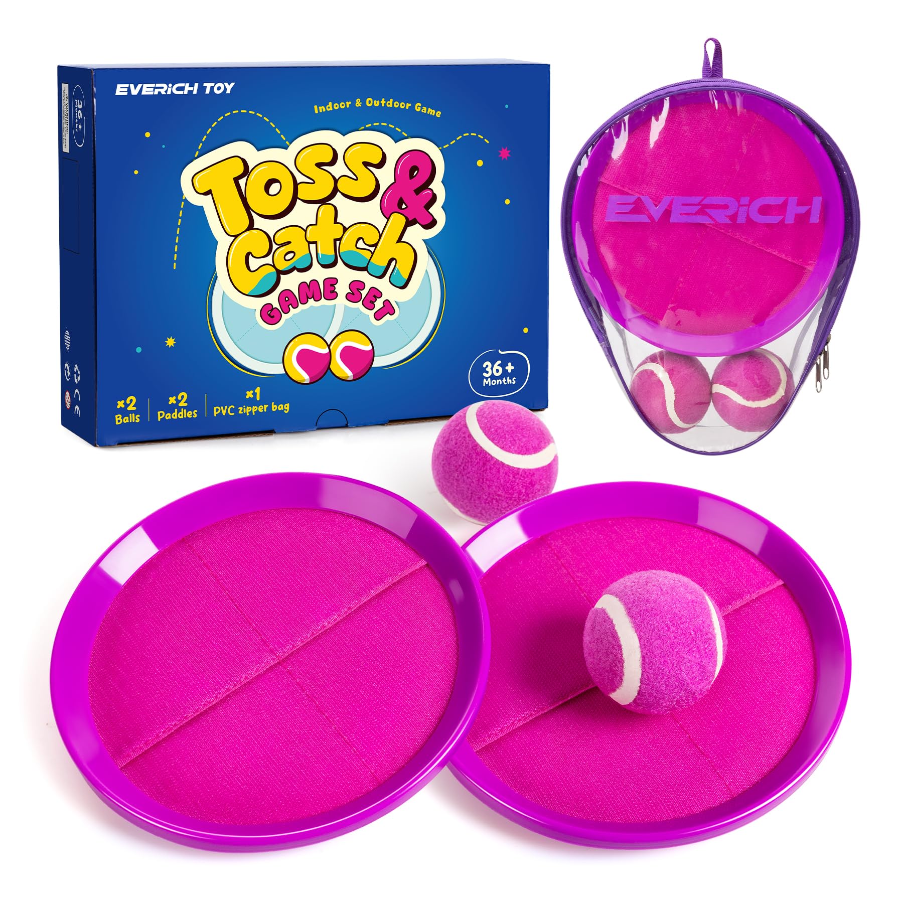 Toss and Catch Ball Game Set, Upgraded Sticky Paddle Ball Set for Kids & Toddlers, Sturdy & Water-Resistant Outdoor Backyard Beach Pool Toy, Birthday Gift for Boys Girls Ages 3-12 Purple 2 Paddles 2 Balls