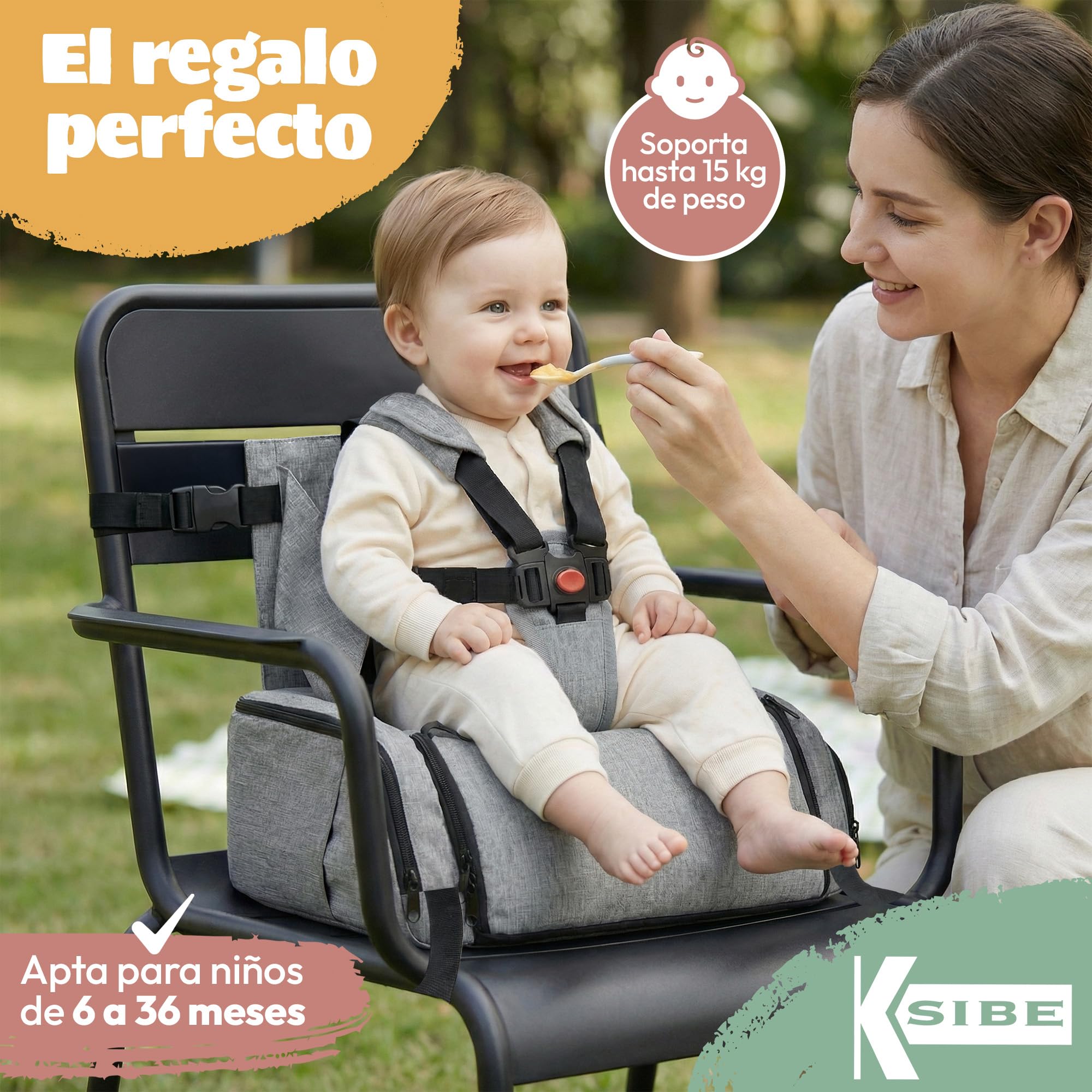Trona portatil bebe 2 en 1 - Plegable, ligera, resistente al agua, material premium, gran capacidad XXL, incluye bolsa de regalo - Asiento seguro para comer