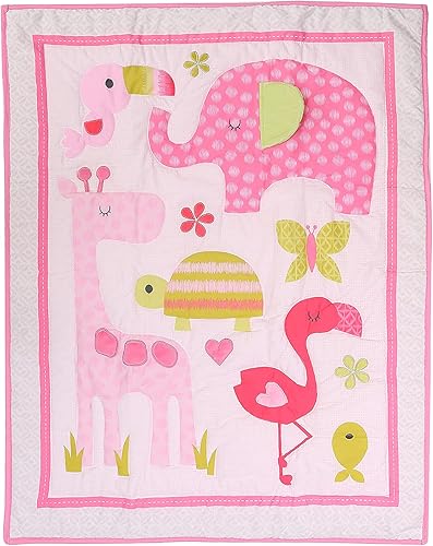Miniatura 2 de Juego de ropa de cama para cuna de bebé niña elefante jirafa 7 PC rosa bosque