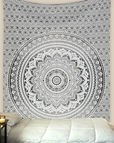 Miniatura 7 de THE ART BOX Tapiz de algodón indio con mandala verde, bohemio para colgar en la pared para dormitorio o sala de estar, decoración de tapiz estético