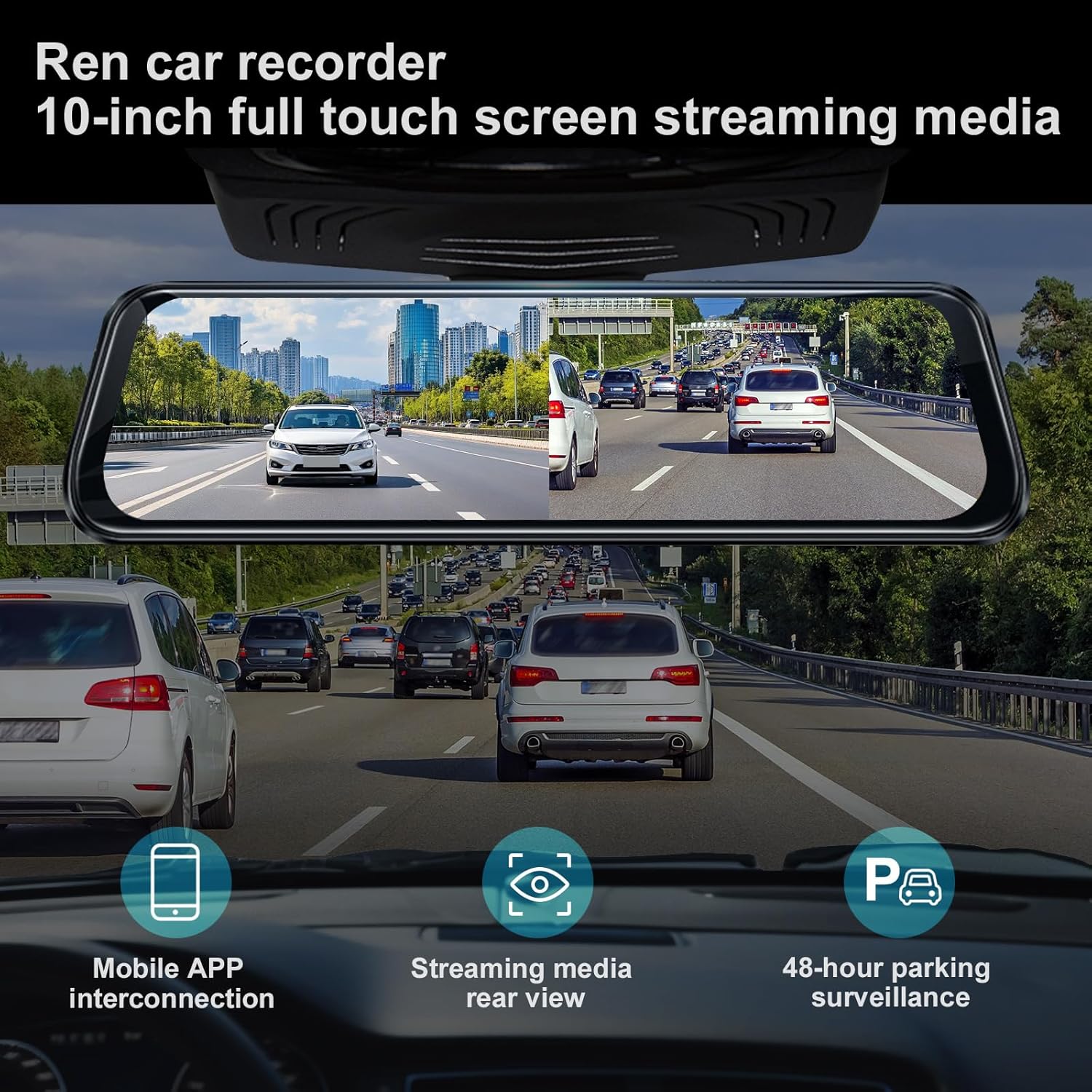 4K Dual Dash Cam for Cars, 9.66” Touchscreen Mirror Camera with WiFi, CarPlay, Suitable for All Models, Front 4K + Rear 1080P Recording, Night Vision, Parking Assist, 128G sd Card