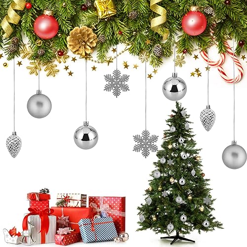 Miniatura 2 de Adornos de bolas de Navidad de plástico, juego de bolas de Navidad decorativas con decoraciones delicadas rellenas (plateado)