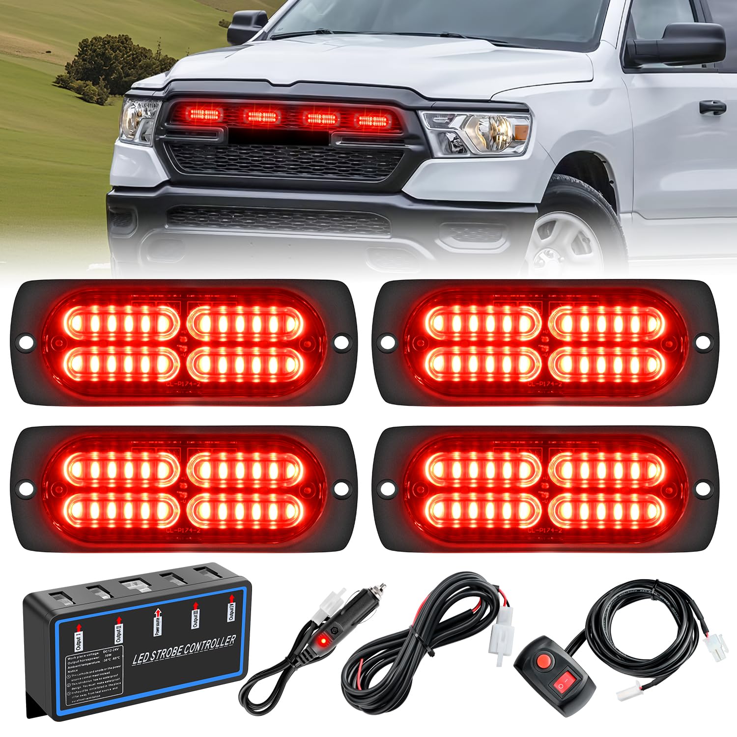 Nilight 4PCS LED Strobe Lights 12V 24V Sync Feature Red