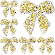 SmallCat 6 Pcs Bow Rhinestone Patches, Glitter Bowknot Applique, Self-Adhesive Repair Bow Clothing Patches for Jackets Hats Bags Jeans Shoes- Gold