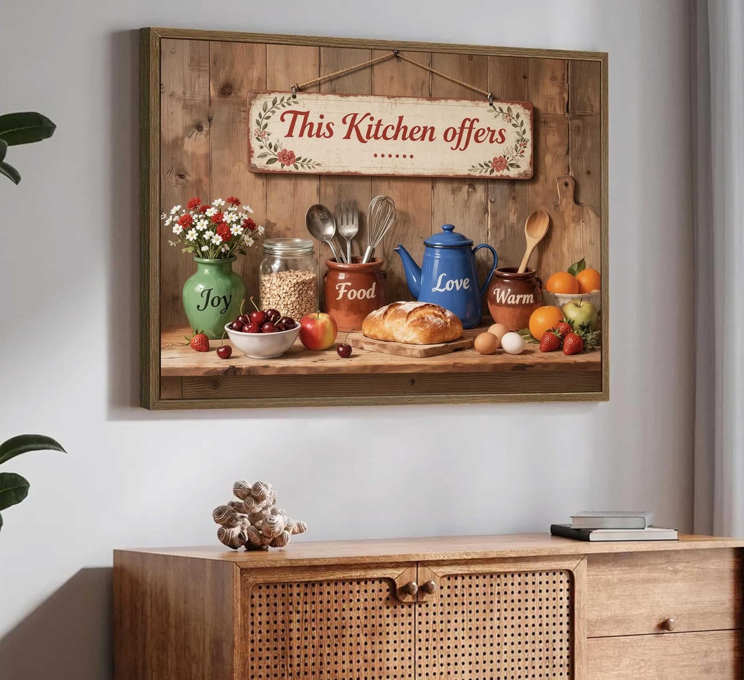 Country Kitchen Food Still Life Canvas Wall art Vintage Rustic Farmhouse This Kitchen Offers Food Love and Joy Painting Picture Wall Decor Poster Print Artwork for Dining Room Home Decoration