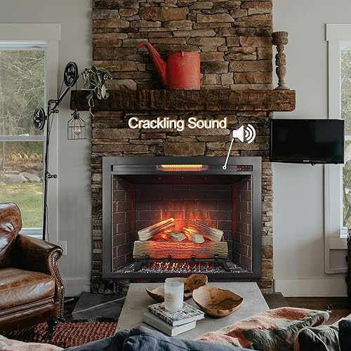 Miniatura 5 de CZBZ 33 inch Infrared Electric Fireplace Insert with Touch Panel, Realistic 3D Flames & Crackling Sound, Smokeless Heater for Wall or Mantel