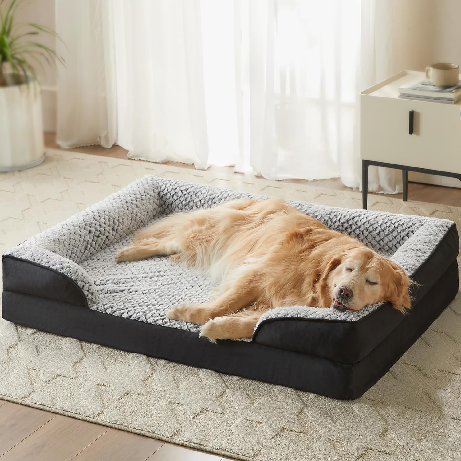 Orthopedic Dog Bed for Large Dogs, Egg Crate Foam Bed for Large Dogs, Equipped with Removable Waterproof Pillow Cover and Anti-Slip Bottom, Pet Bed 36"L x 27"W x 6.5"Th Black